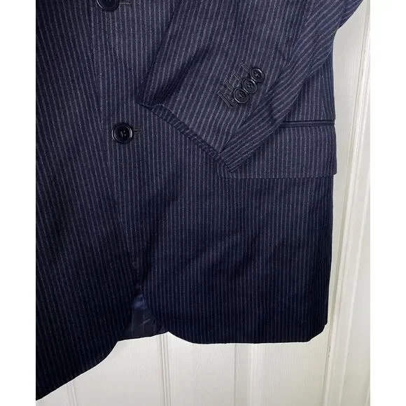Ermenegildo Zegna Su Misura‎ Mens Sport Coat Navy Blue Stripes 46R Wool Silk